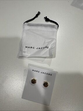 Marc Jacobs Gold Hexagon Logo Stud Earrings